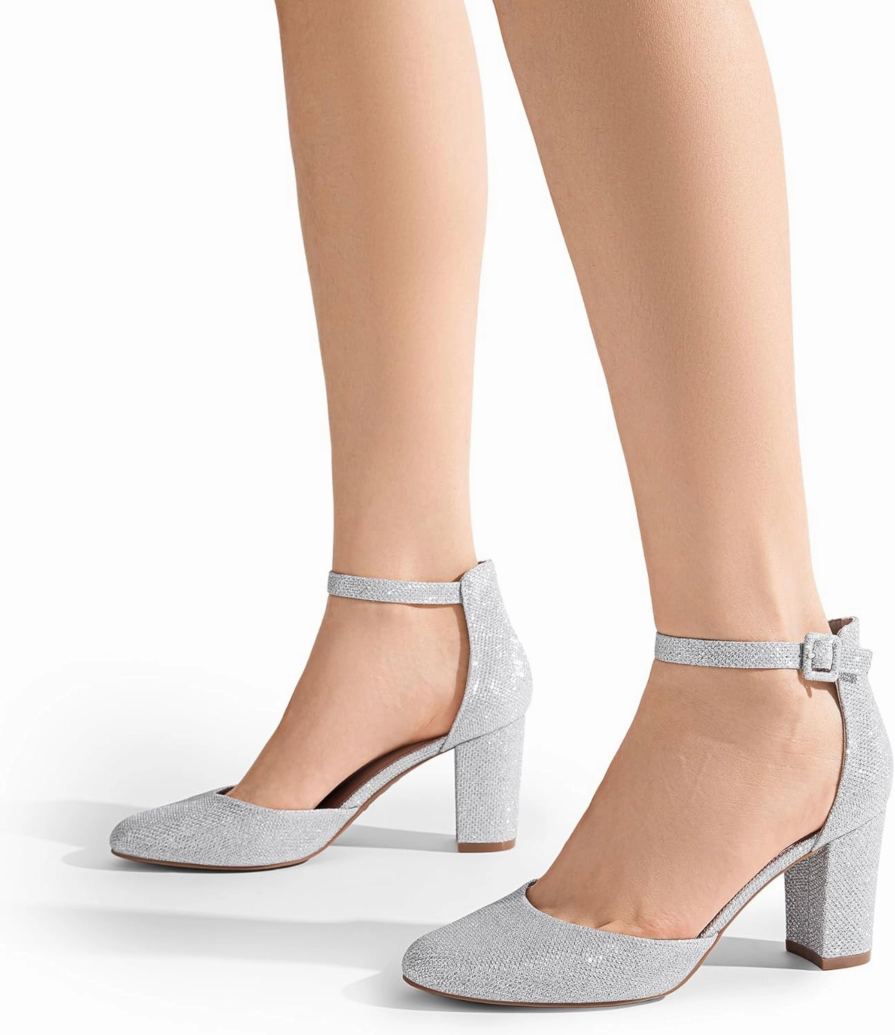 DREAM PAIRS Women's Closed Toe Chunky Heels Ankle Strap Low Block Heels Round Toe Dress Bridal Wedding Pumps Shoes