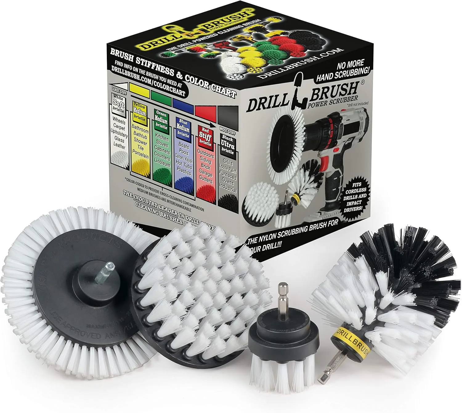 Drill Brush White – Drill Brush Attachment Set - Windshield Cleaning - Soft Scrub Brush for Glass – Auto Detailing Brush Kit - Car Carpet Power Scrubber - Interior Cleaning - Car Wash Accessories