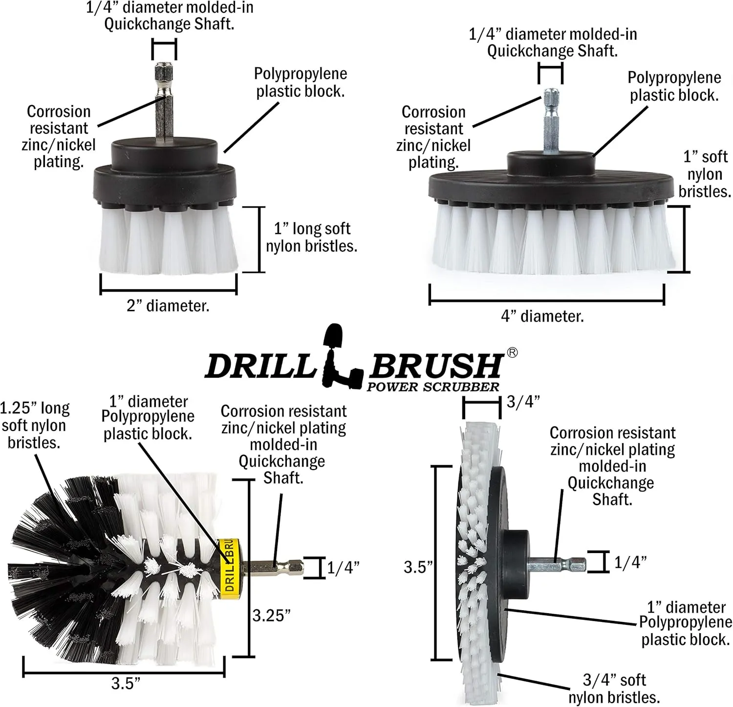 Drill Brush White – Drill Brush Attachment Set - Windshield Cleaning - Soft Scrub Brush for Glass – Auto Detailing Brush Kit - Car Carpet Power Scrubber - Interior Cleaning - Car Wash Accessories