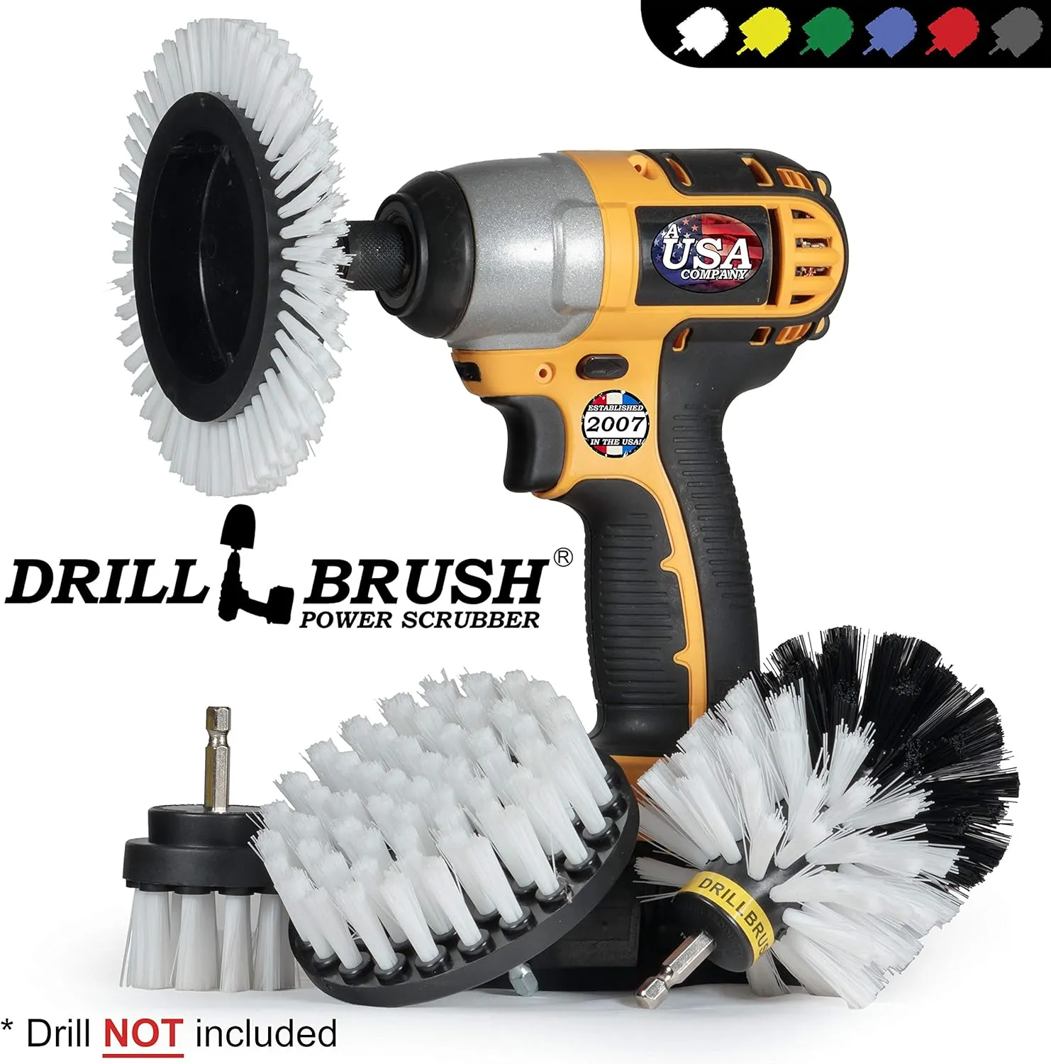 Drill Brush White – Drill Brush Attachment Set - Windshield Cleaning - Soft Scrub Brush for Glass – Auto Detailing Brush Kit - Car Carpet Power Scrubber - Interior Cleaning - Car Wash Accessories