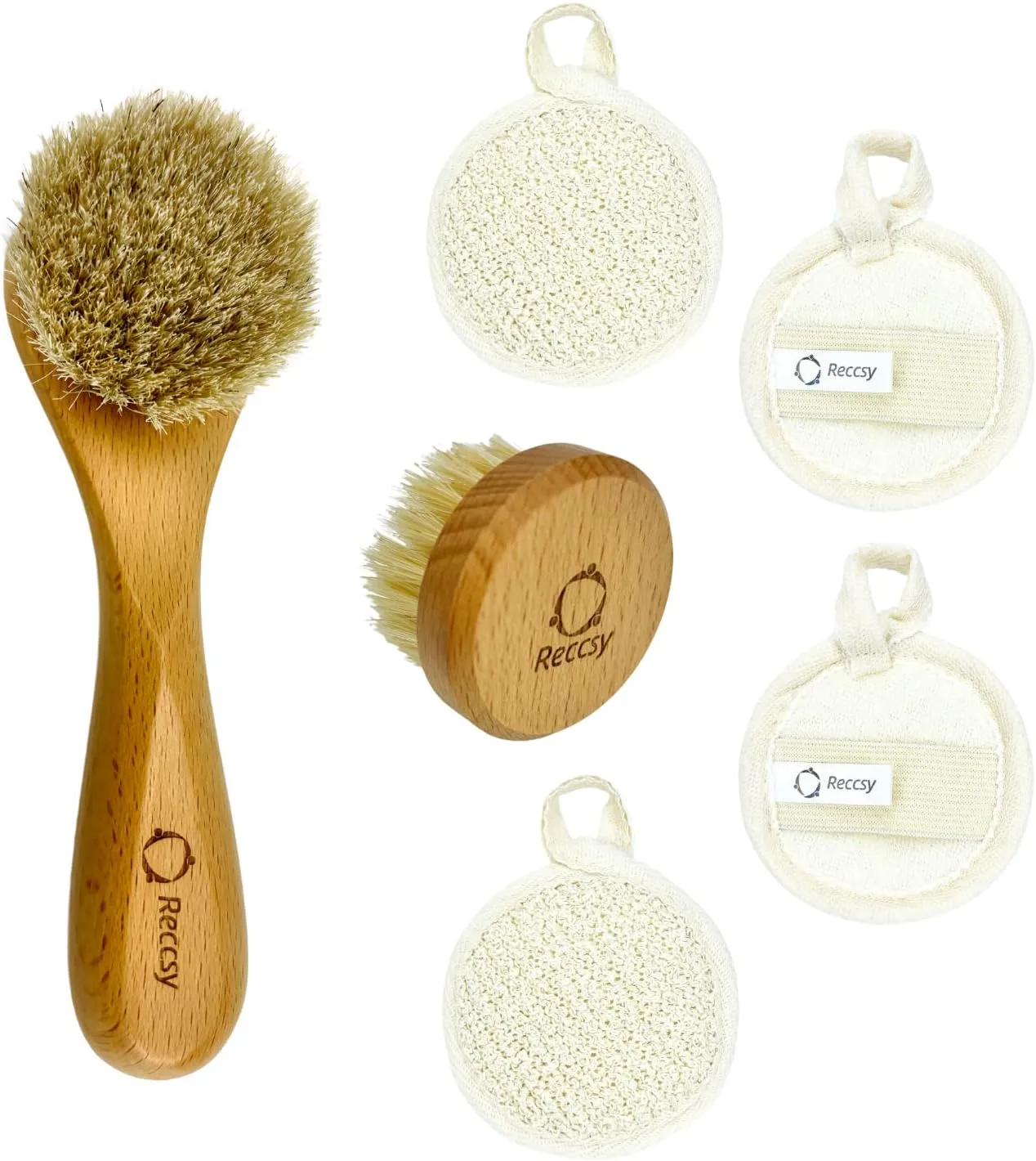 Dry Brush For Face And Neck Set,Facial Cleansing Brush Small Nose Scrubber Exfoliating Face Scrubber Linen Pads 4 Pack.Stimulates Lymphatic Drainage,Unclog Pores,Reduces Acne,Blackheads,And Fine Lines