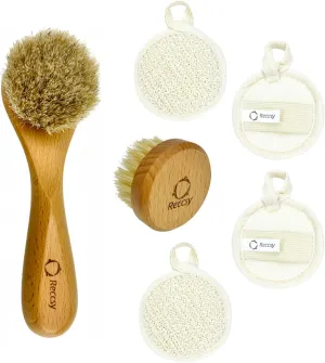 Dry Brush For Face And Neck Set,Facial Cleansing Brush Small Nose Scrubber Exfoliating Face Scrubber Linen Pads 4 Pack.Stimulates Lymphatic Drainage,Unclog Pores,Reduces Acne,Blackheads,And Fine Lines