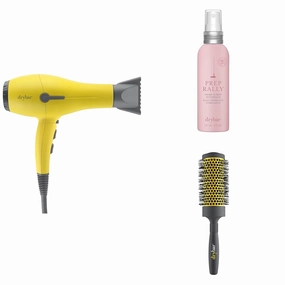 Drybar Buttercup Blow-Dryer, Prep Rally Prime & Prep Detangler Noir Scent Full Pint Medium Round Ceramic Brush Set