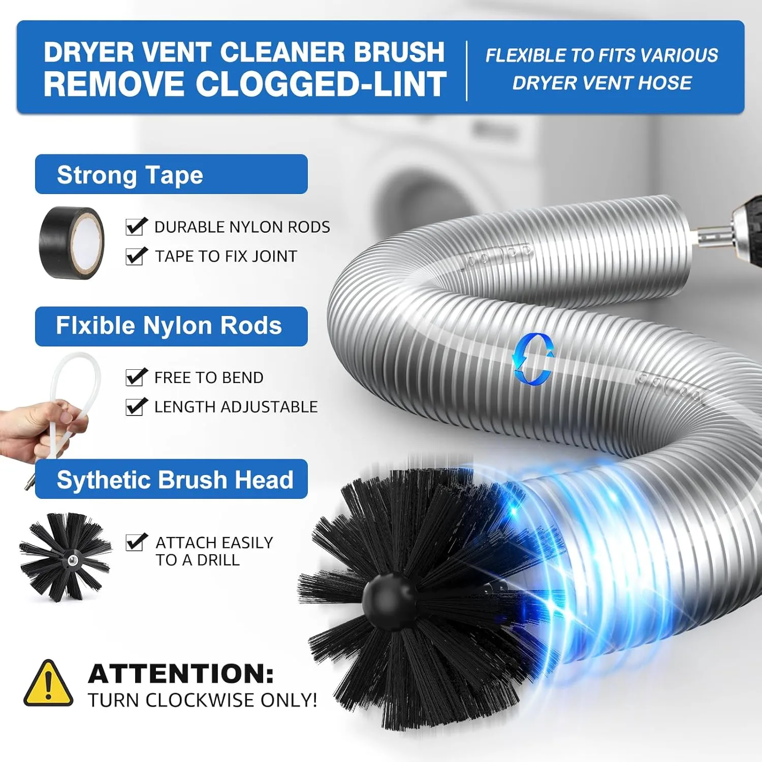 Dryer Vent Cleaner Kit 22-Piece All-Round Dryer Vent Cleaning Kit Lint Remover with 40 Feet Dryer Vent Brush, Vacuum Cleaner Hose Attachment, Flexible Lint Trap Brush, Vacuum & Dryer Adapters