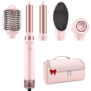 Dual Voltage 5 in 1 Hair Dryer Brush - Hot Air Wrap Styler with High-Speed Blow Dryer, Volumizing, Straightening & Drying with Negative Ion Anti-frizz for 110V-120V/220V-240V Europe and Travel Case