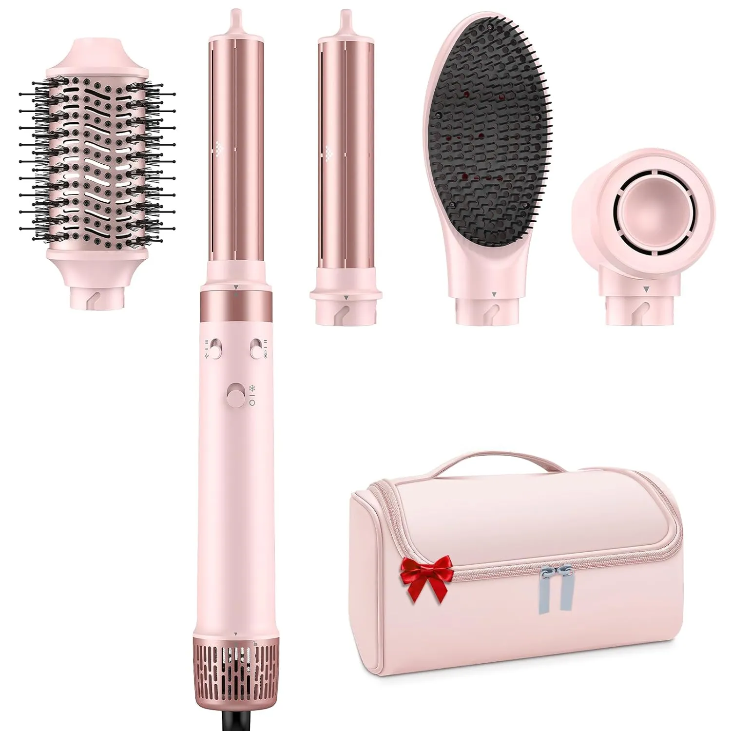 Dual Voltage 5 in 1 Hair Dryer Brush - Hot Air Wrap Styler with High-Speed Blow Dryer, Volumizing, Straightening & Drying with Negative Ion Anti-frizz for 110V-120V/220V-240V Europe and Travel Case
