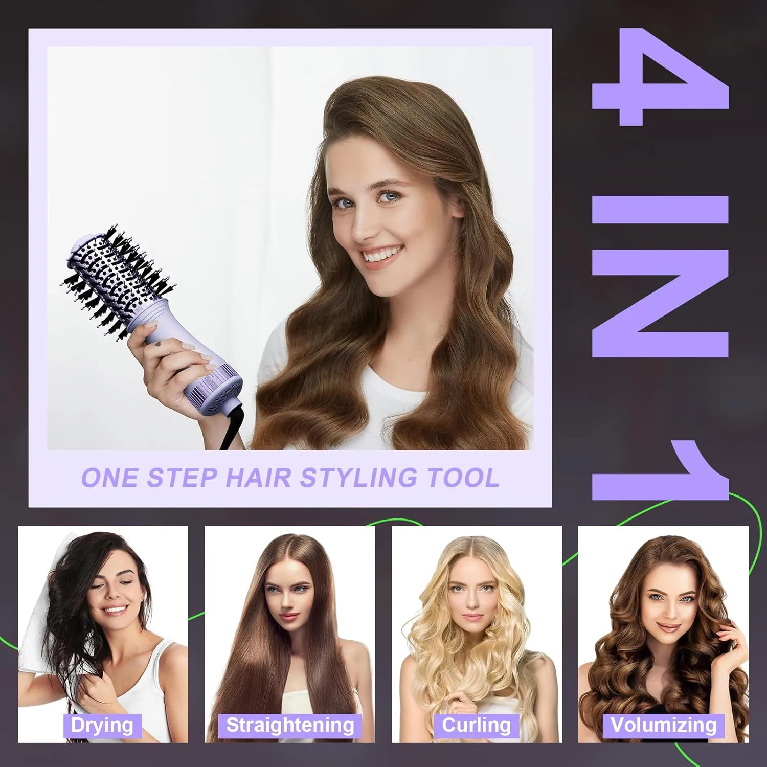 Dual Voltage Hair Dryer Brush Travel Blow Dryer Brush in One,2 inch Portable Mini Hot Air Brush,Travel Hair Tools/Volumizer/Straightener/Curler,European Blow Dry Brush with EU&UK Plug