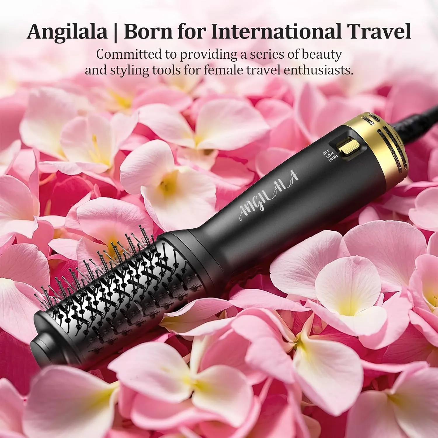 Dual Voltage(100~250V) Mini Hair Dryer Brush with European Plug Adapter for International Travel, Europe Travel Essentials for Women