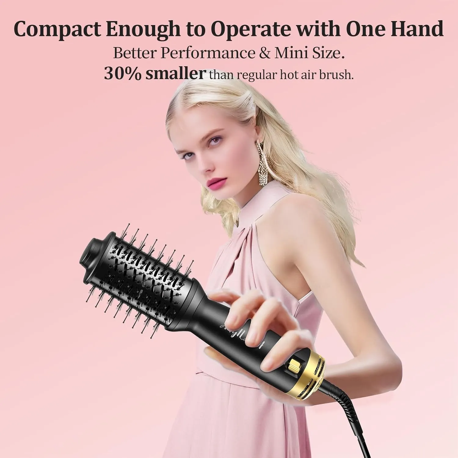 Dual Voltage(100~250V) Mini Hair Dryer Brush with European Plug Adapter for International Travel, Europe Travel Essentials for Women