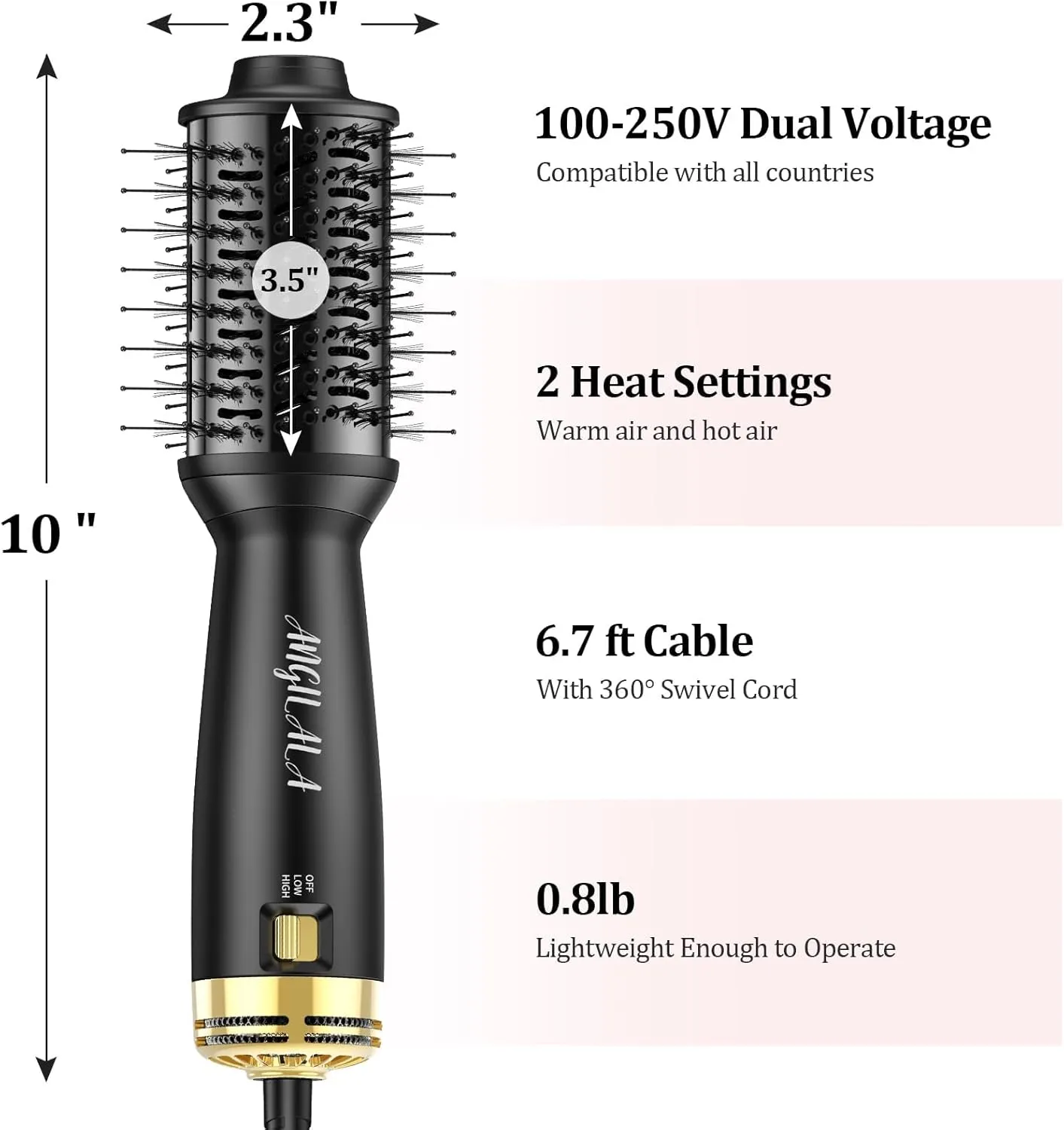 Dual Voltage(100~250V) Mini Hair Dryer Brush with European Plug Adapter for International Travel, Europe Travel Essentials for Women