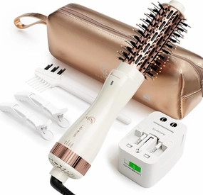 Dual Voltage(110~250V) 1.8 Inch Barrel Round Brush Blow Dryer, Hair Dryer Brush with European Plug Adapter, 4-in-1 Negative Ionic One Step Volumizer Dryer- 2.8 Inch Include Bristles