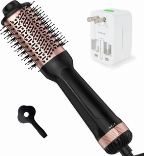 Dual Voltage Hair Dryer Brush,Travel Blow Dryer Brush for Blowout Look with Universal Power Adapter, One-Step Hot Air Brush Volumizer,Smoothing,Dryer,125V/220V