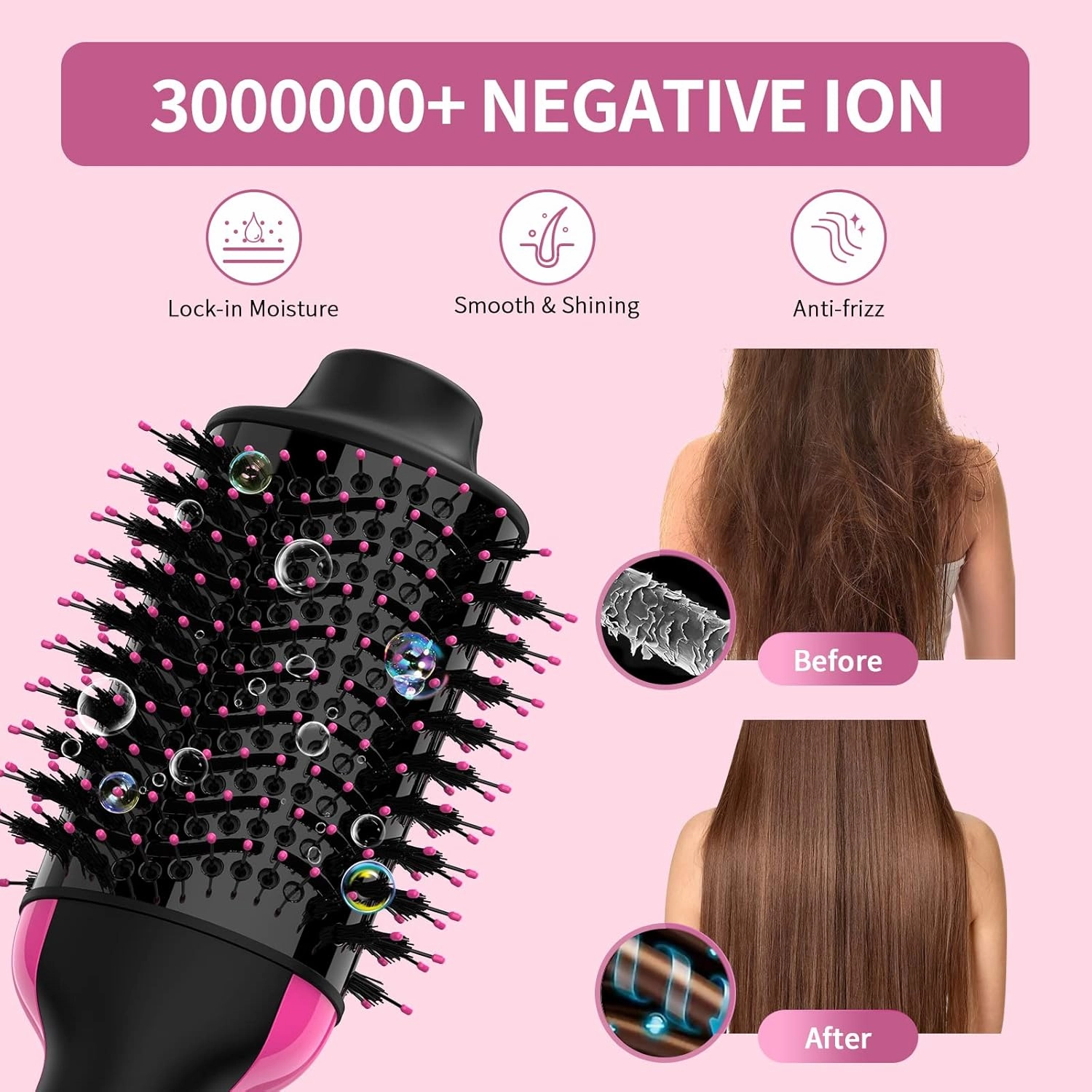 Dual Voltage Hair Dryer Brush with Negative Ion Anti-frizz Styler - Hot Air Volumizer for 110V-120V/220V-240V European and Travel Use