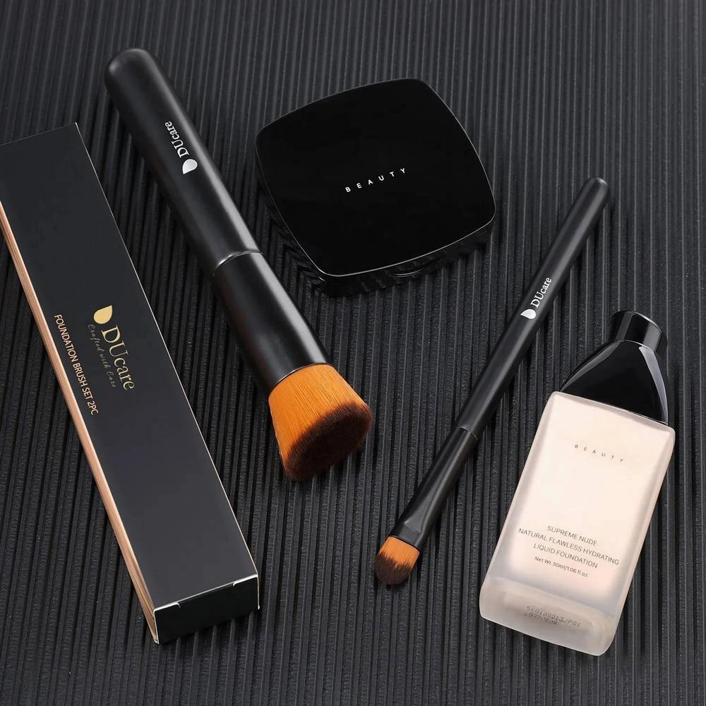 DUcare Black Smooth 2-Piece Face Makeup Brush Set
