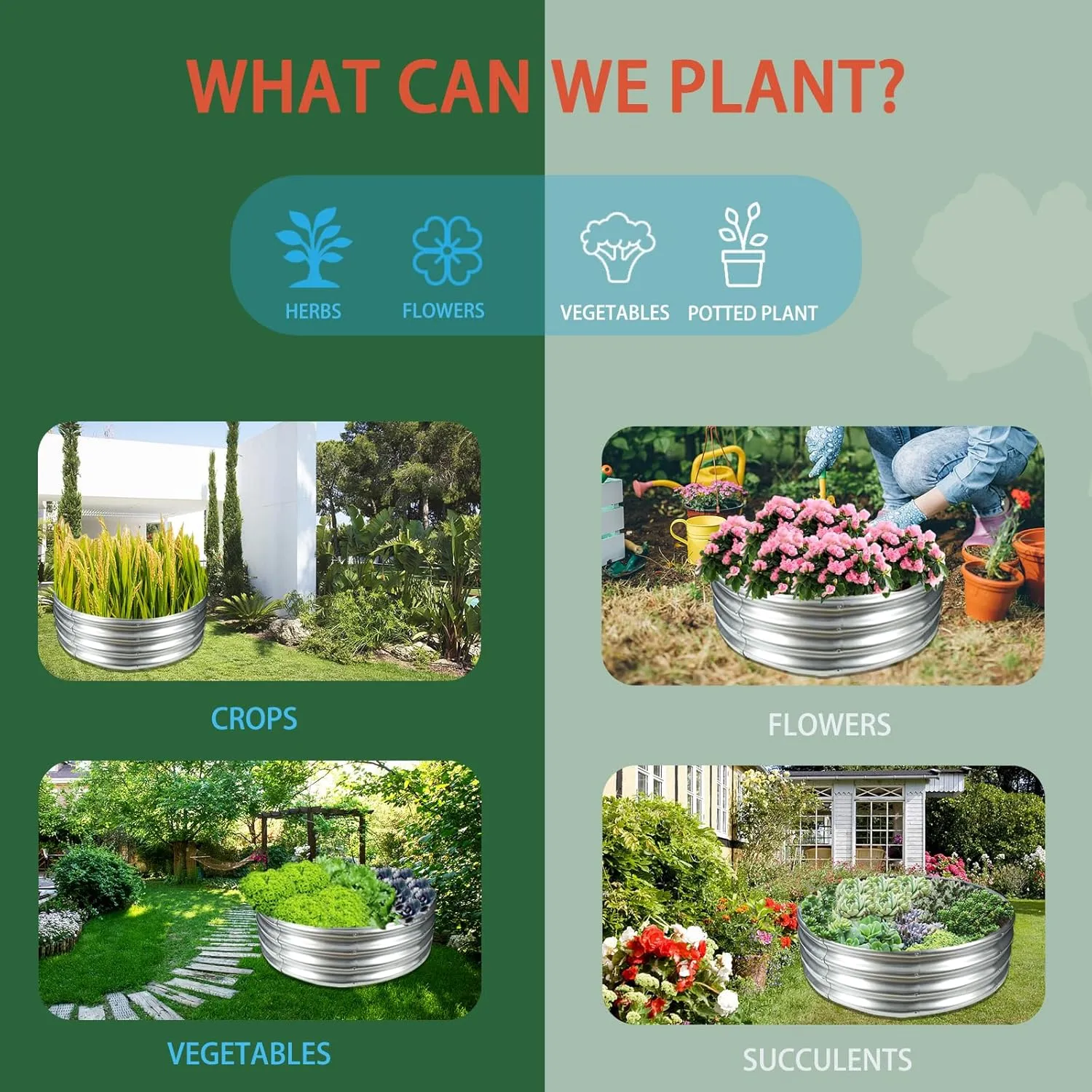 Durable Round Galvanized Steel Raised Garden Bed for Planting,Round Galvanized Steel Fire Ring/Fir Pit 36-Inch for Outdoor- 3×3×1FT,0.8MM Thick (36 ins Diameter x 12 ins high, Silver)