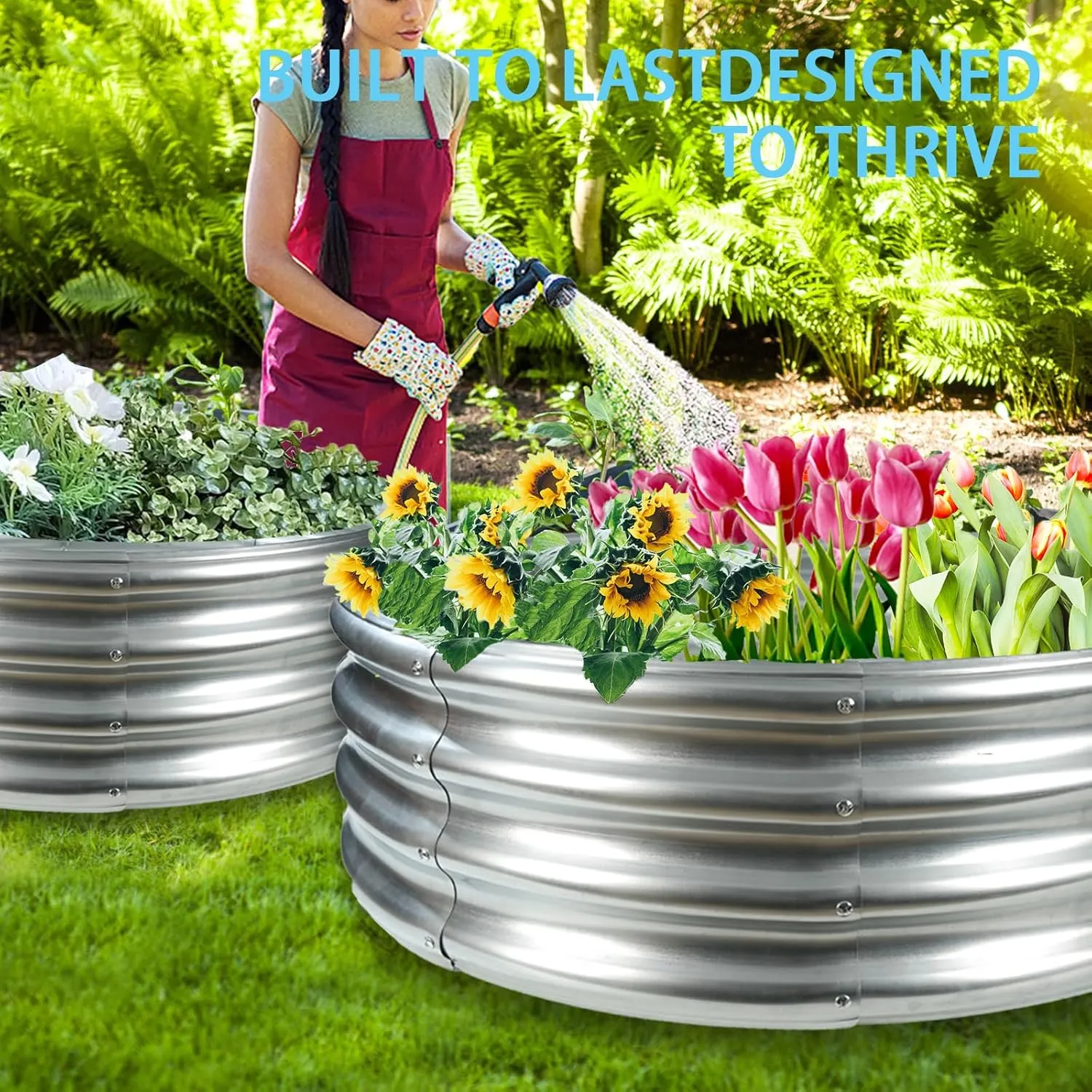 Durable Round Galvanized Steel Raised Garden Bed for Planting,Round Galvanized Steel Fire Ring/Fir Pit 36-Inch for Outdoor- 3×3×1FT,0.8MM Thick (36 ins Diameter x 12 ins high, Silver)