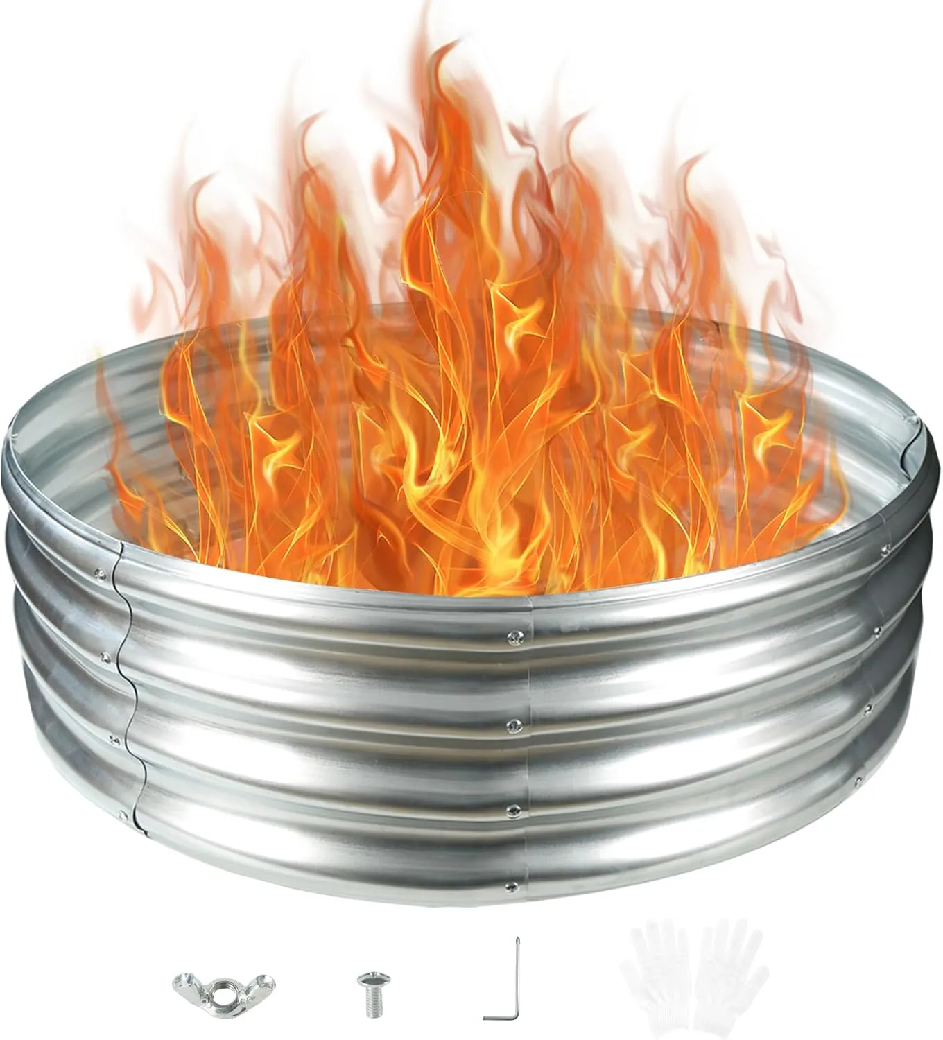 Durable Round Galvanized Steel Raised Garden Bed for Planting,Round Galvanized Steel Fire Ring/Fir Pit 36-Inch for Outdoor- 3×3×1FT,0.8MM Thick (36 ins Diameter x 12 ins high, Silver)