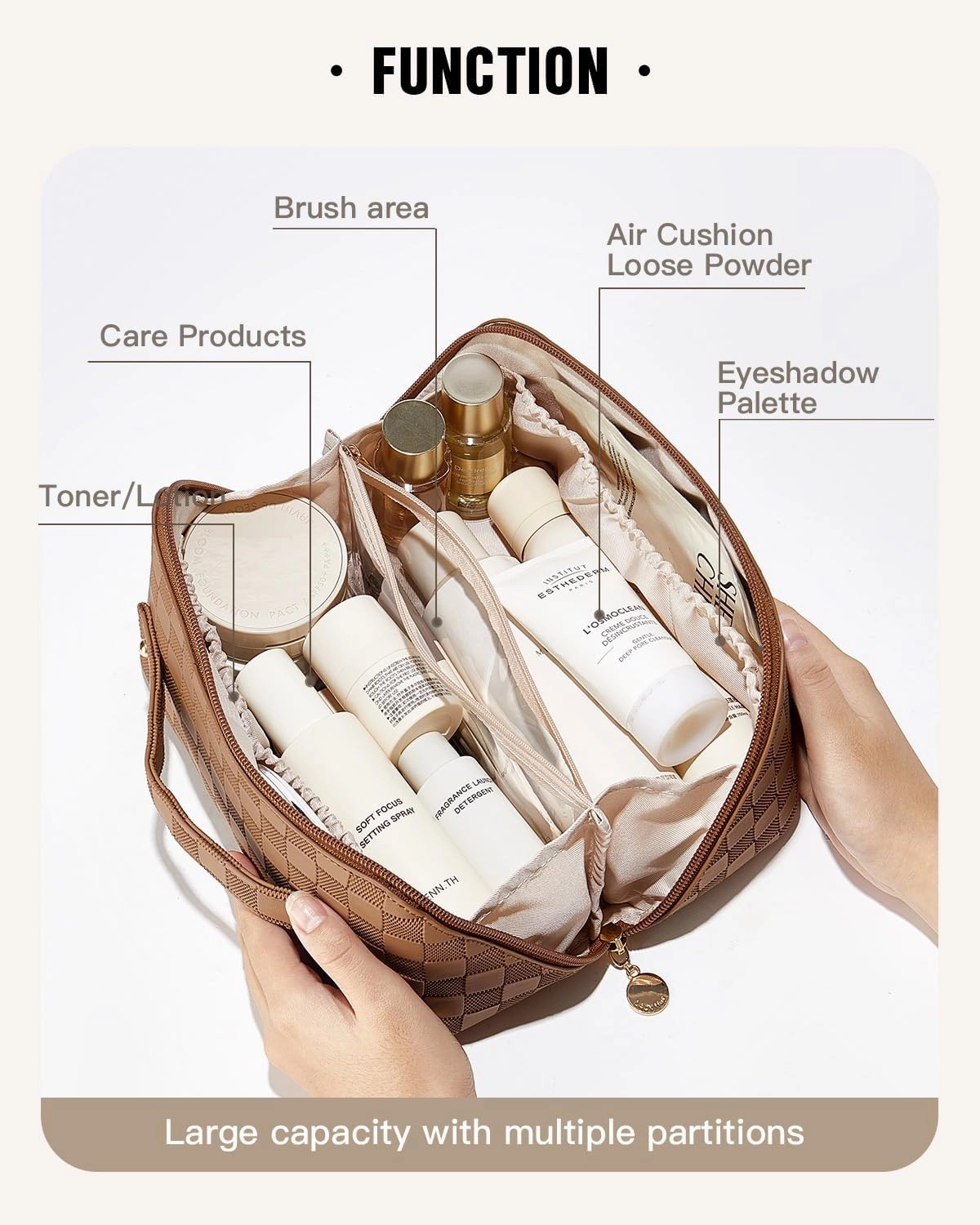 EACHY Travel Makeup Bag,Large Capacity Cosmetic Bags for Women,Waterproof Portable Pouch Open Flat Toiletry Bag Make up Organizer with Divider and Handle