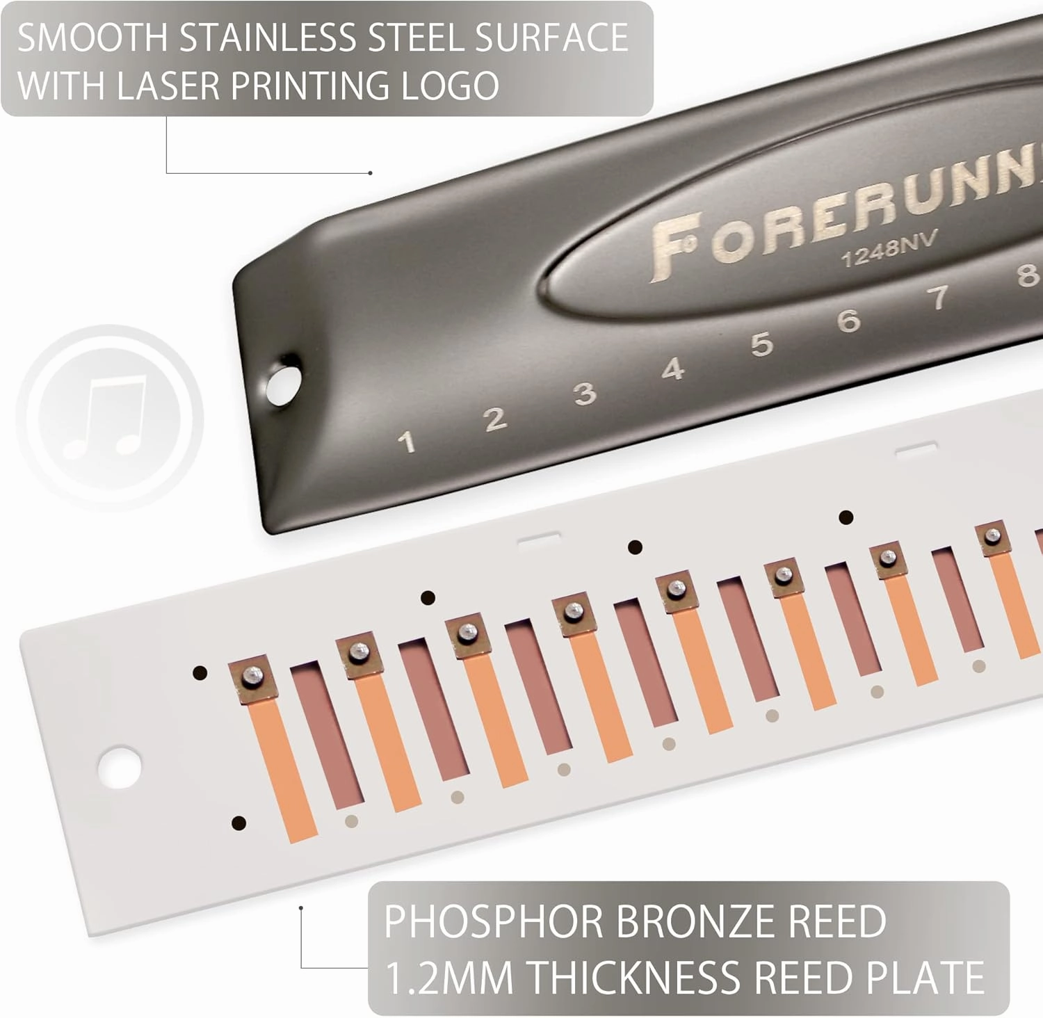 East top Harmonica, Forerunner Chromatic Harmonica C Key 12-Hole 48 Tones Mouth Organ Key of C for Adults, Beginners and Students