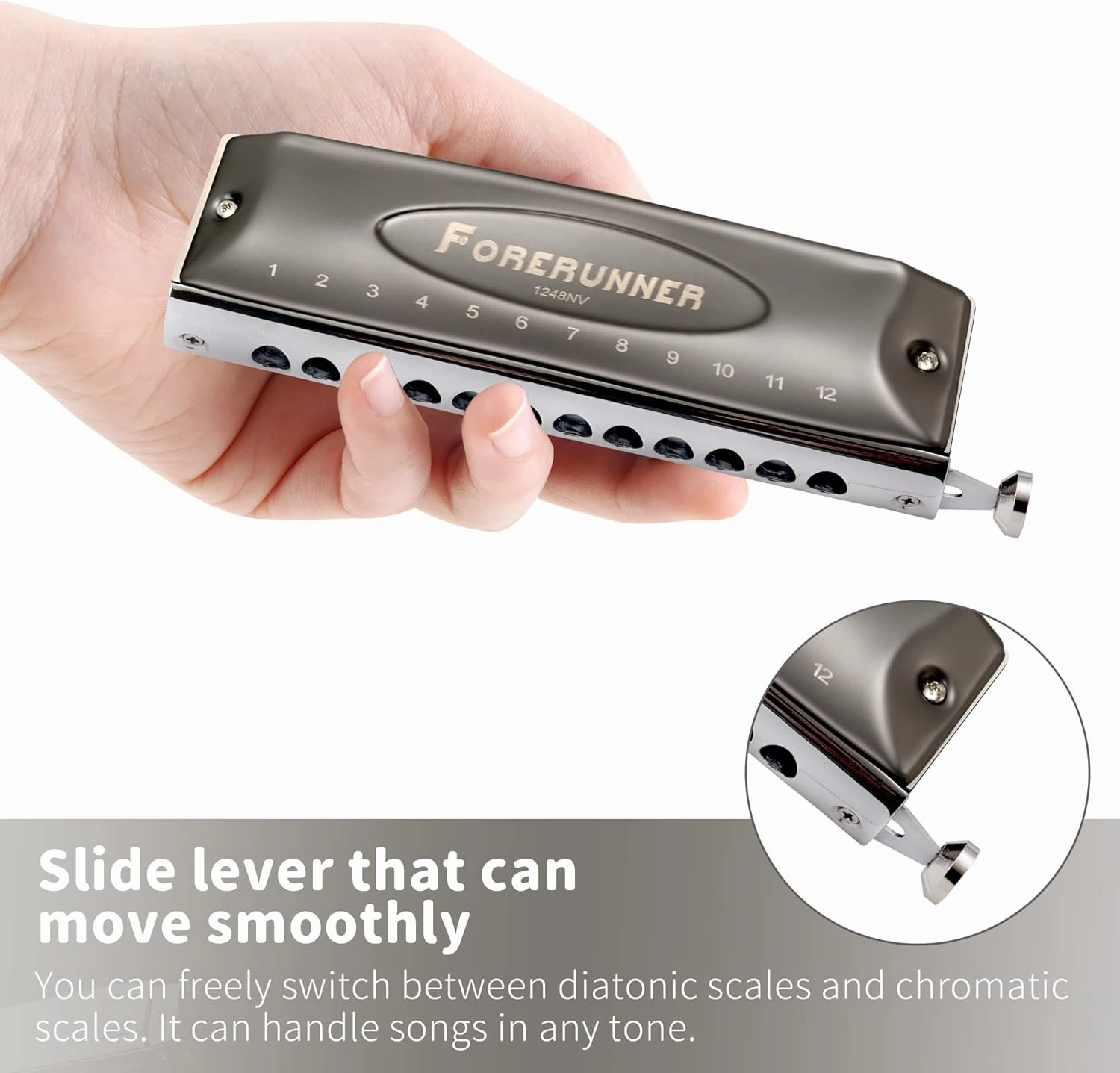 East top Harmonica, Forerunner Chromatic Harmonica C Key 12-Hole 48 Tones Mouth Organ Key of C for Adults, Beginners and Students