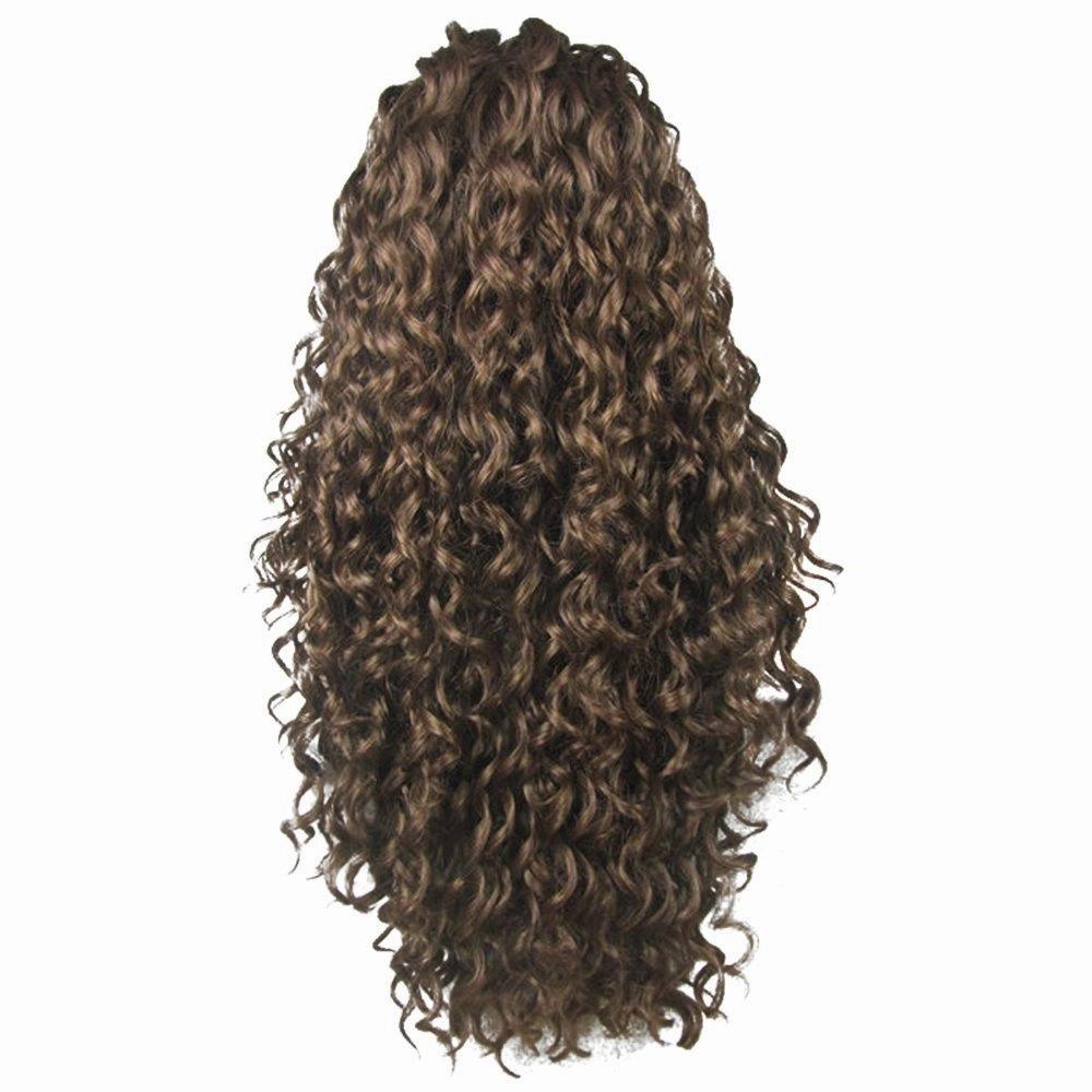 Ebingoo   Hair Cap Long Brown Lace Front Wig for Women Dark Brown Lace Front Wig Dark Long Curly Wig Brown Synthetic Wig Widow Peak Caramel Hair Wig for Women Girls Daily Wear
