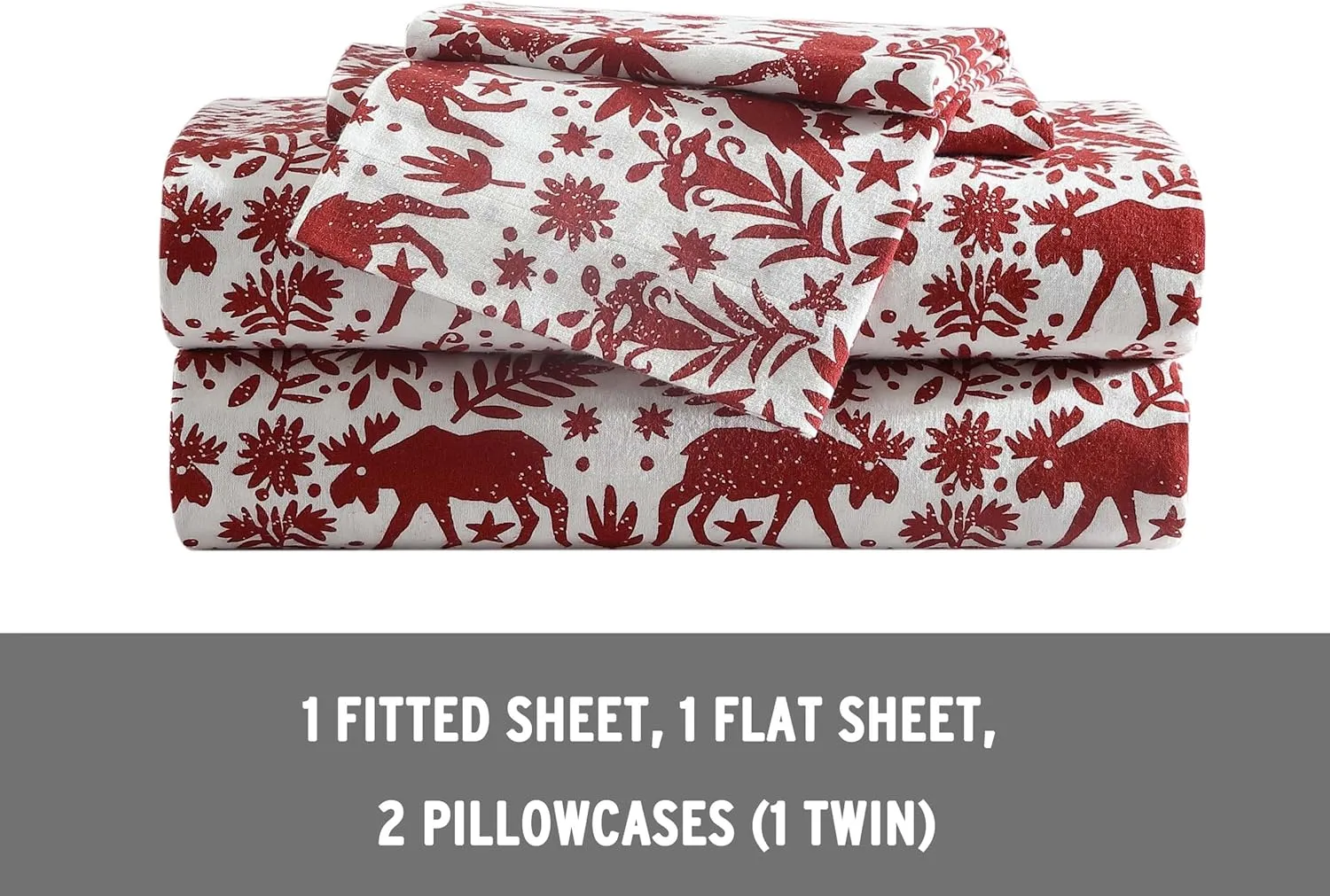 Eddie Bauer - Queen Sheets, Cotton Flannel Bedding Set, Brushed for Extra Softness, Cozy Home Decor (Arcadia Red, Queen)