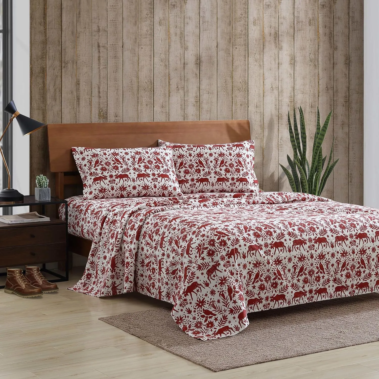 Eddie Bauer - Queen Sheets, Cotton Flannel Bedding Set, Brushed for Extra Softness, Cozy Home Decor (Arcadia Red, Queen)