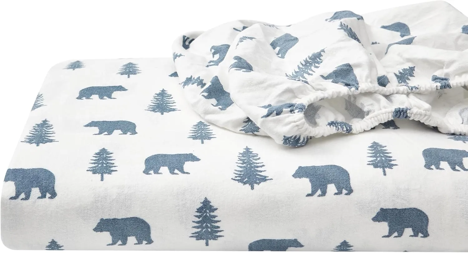 Eddie Bauer - Twin Sheet Set, Warm Breathable Cotton Flannel Bedding with Deep Pockets, Brushed for Extra Softness, Cozy Home Decor, Oeko-Tex Certified (Bear & Trees, Twin)