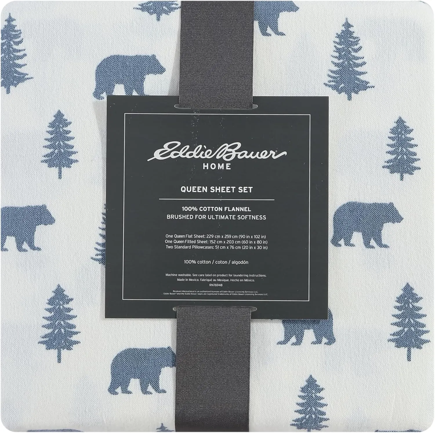 Eddie Bauer - Twin Sheet Set, Warm Breathable Cotton Flannel Bedding with Deep Pockets, Brushed for Extra Softness, Cozy Home Decor, Oeko-Tex Certified (Bear & Trees, Twin)