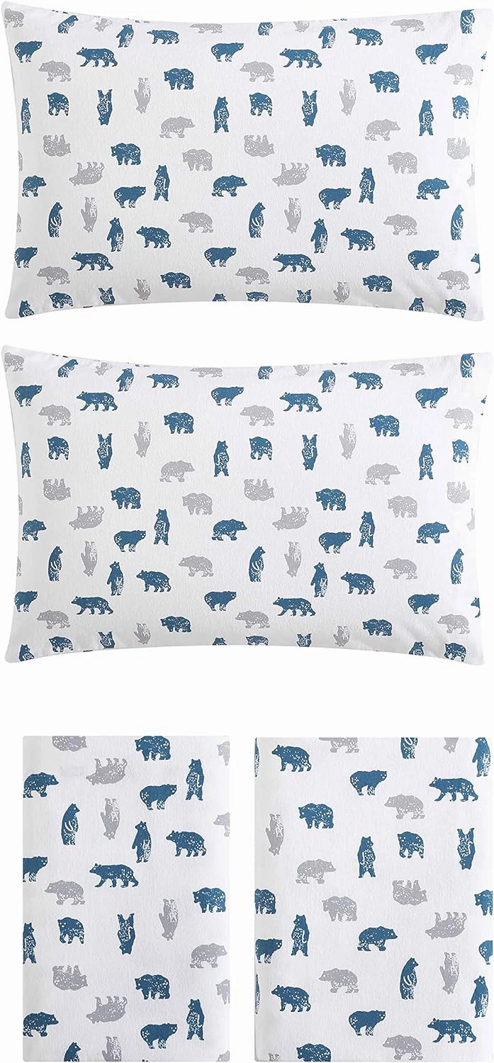 Eddie Bauer- Twin Sheet Set, Cotton Flannel Bedding Set, Brushed for Extra Softness, Cozy Home Décor (Bear Mountain Grey, Twin)