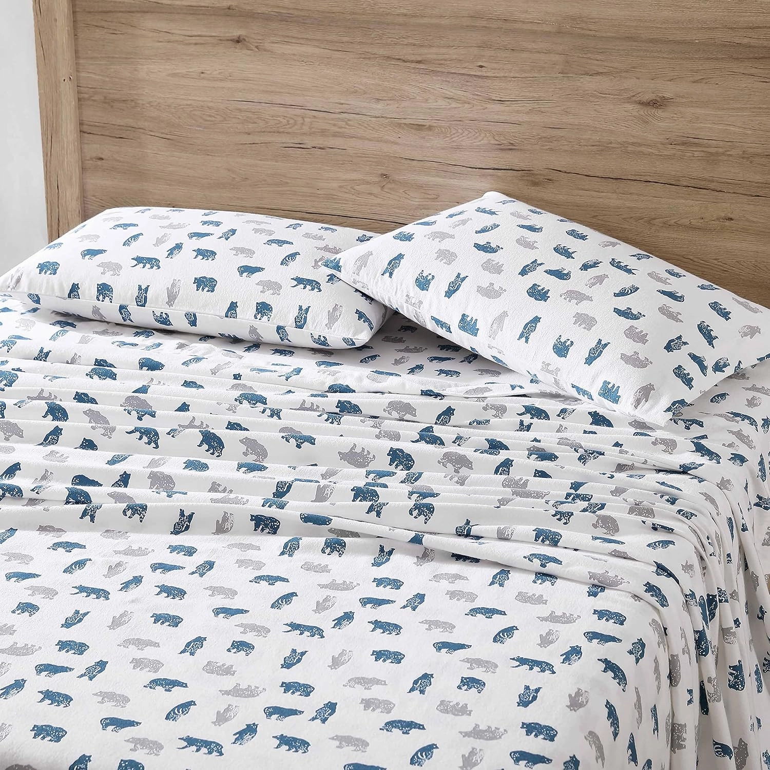 Eddie Bauer- Twin Sheet Set, Cotton Flannel Bedding Set, Brushed for Extra Softness, Cozy Home Décor (Bear Mountain Grey, Twin)