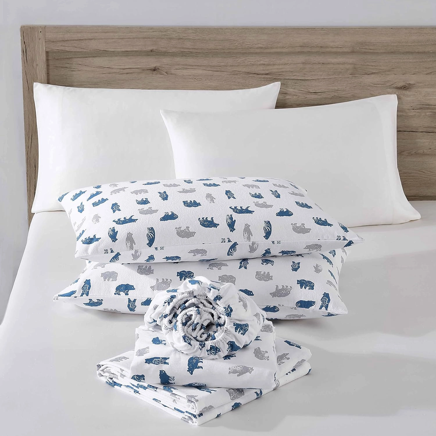 Eddie Bauer- Twin Sheet Set, Cotton Flannel Bedding Set, Brushed for Extra Softness, Cozy Home Décor (Bear Mountain Grey, Twin)
