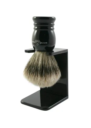 Edwin Jagger 1EJ256SDS Traditional Imitation Ebony Super Badger Hair Exfoliating Shaving Brush with Drip Stand for Shaving Soap or Cream for Men and Women (Medium)