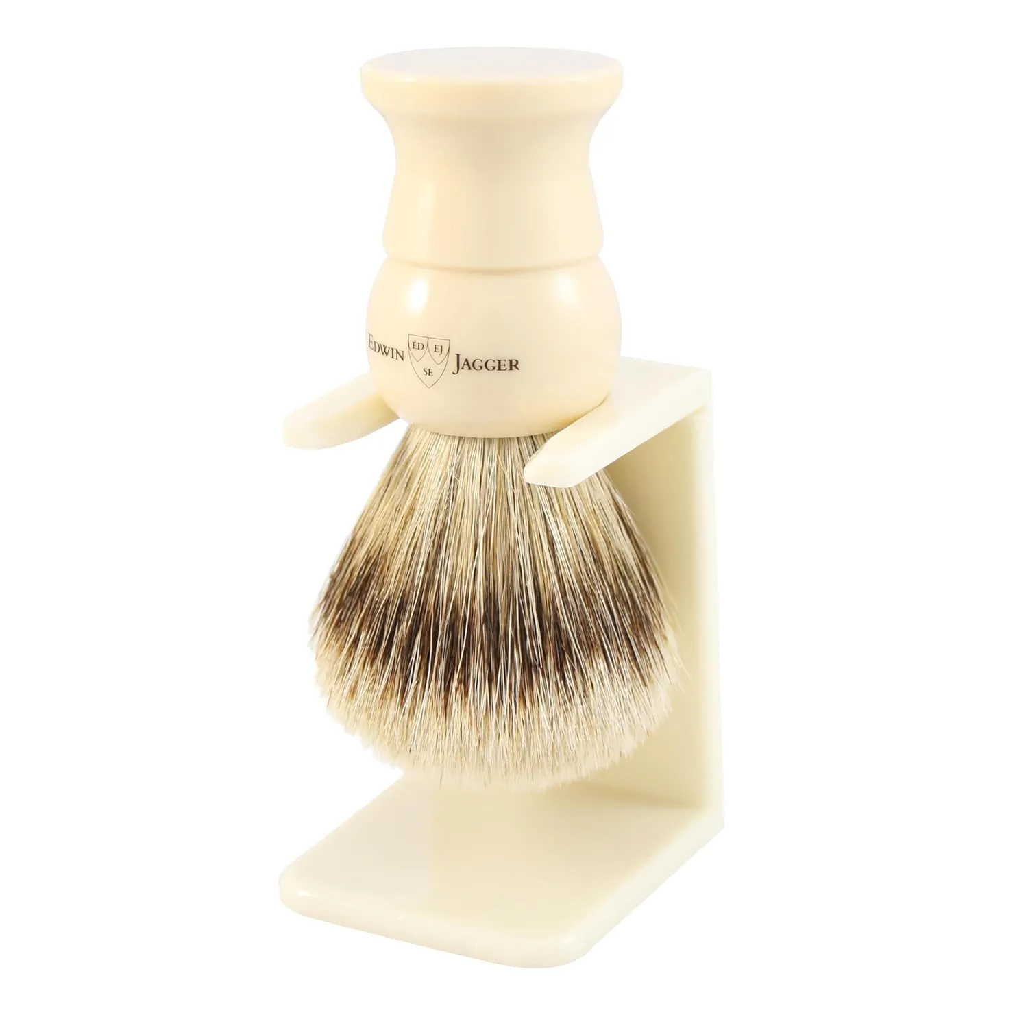 Edwin Jagger 1EJ287SDS Medium Super Badger Shaving Brush with Stand, Imitation Ivory for use with Shaving Cream or Soap for Men