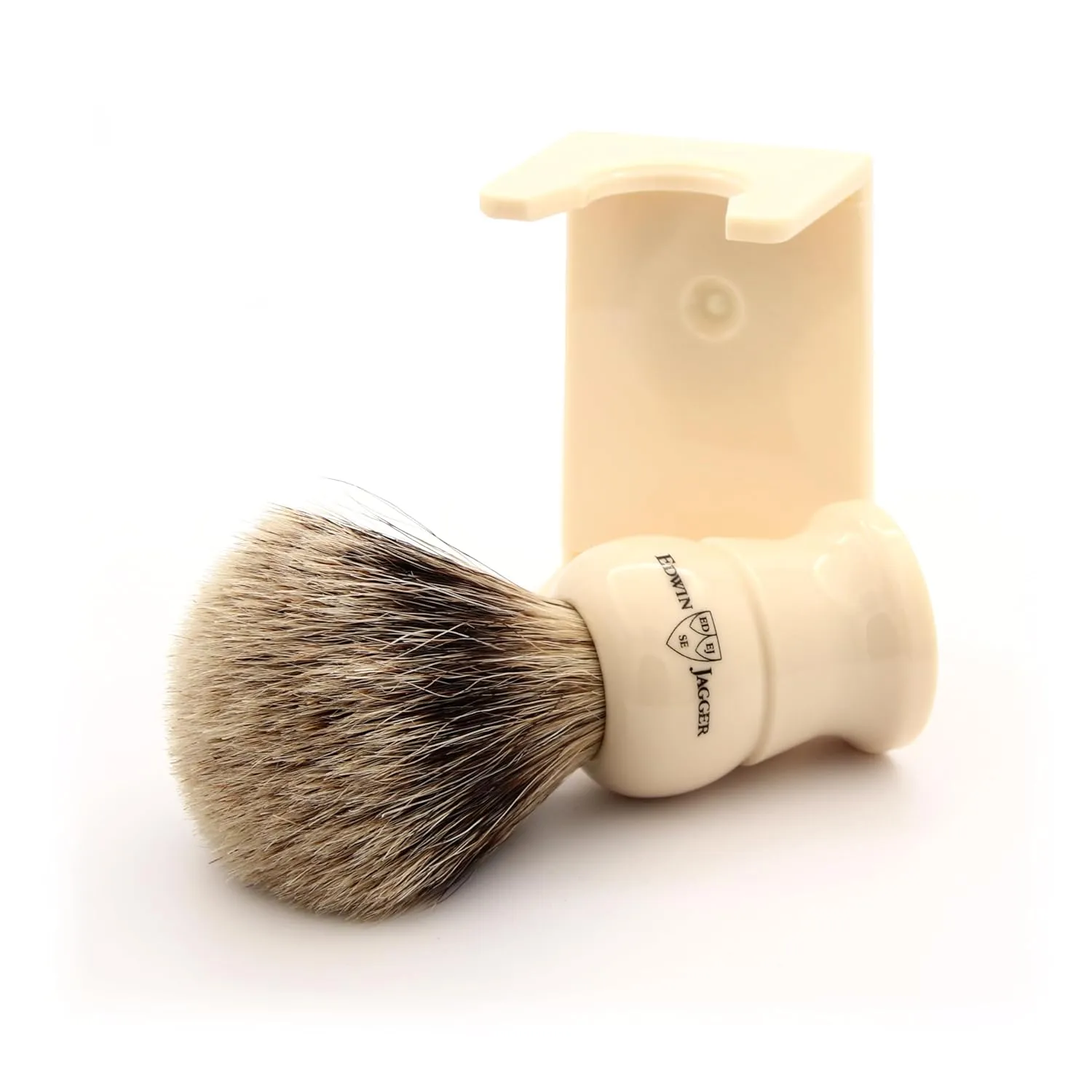 Edwin Jagger 1EJ287SDS Medium Super Badger Shaving Brush with Stand, Imitation Ivory for use with Shaving Cream or Soap for Men