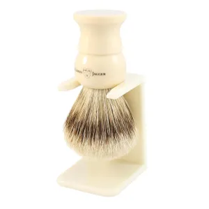 Edwin Jagger 1EJ287SDS Medium Super Badger Shaving Brush with Stand, Imitation Ivory for use with Shaving Cream or Soap for Men