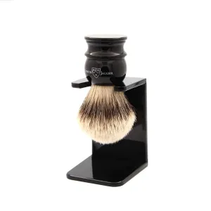 Edwin Jagger 1EJ466SDS Medium Silver Tip Badger Shaving Brush with Stand, Imitation Ebony for use with Shaving Cream or Soap for Men