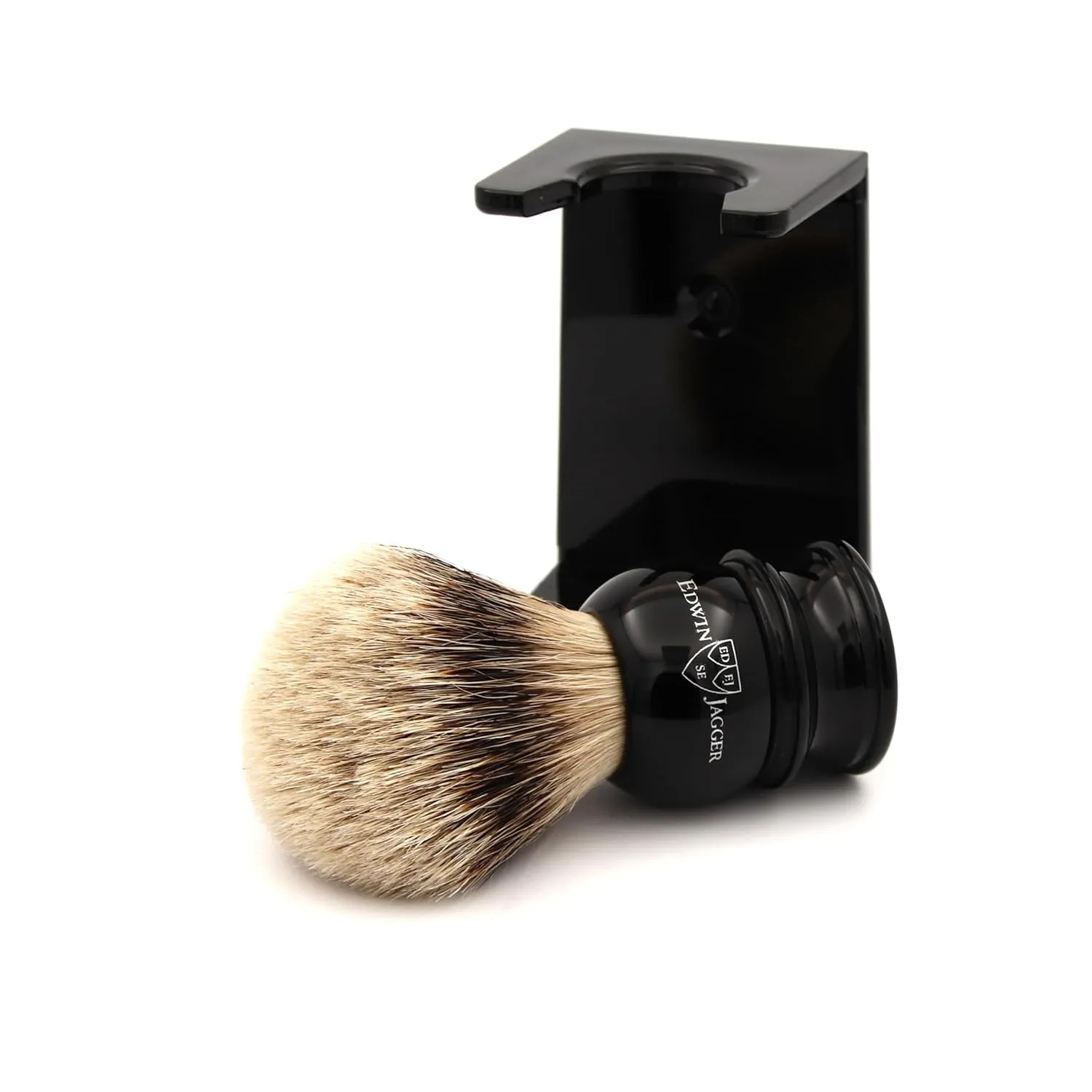 Edwin Jagger 1EJ466SDS Medium Silver Tip Badger Shaving Brush with Stand, Imitation Ebony for use with Shaving Cream or Soap for Men