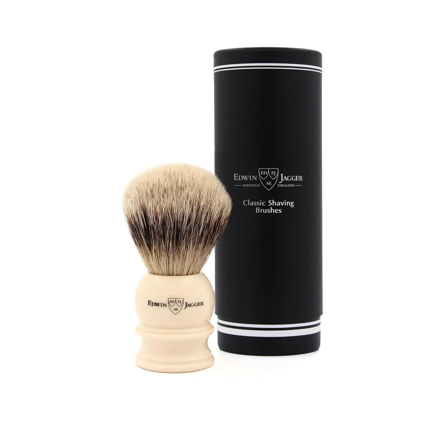 Edwin Jagger 1EJ467 Medium Silver Tip Badger Shaving Brush, Imitation Ivory for use with Shaving Cream or Soap for Men
