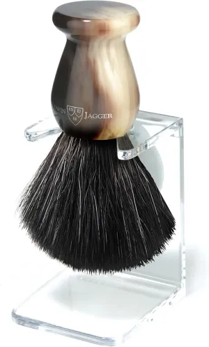 Edwin Jagger Imitation Light Horn Black Synthetic Shaving Brush with Small Drip Stand