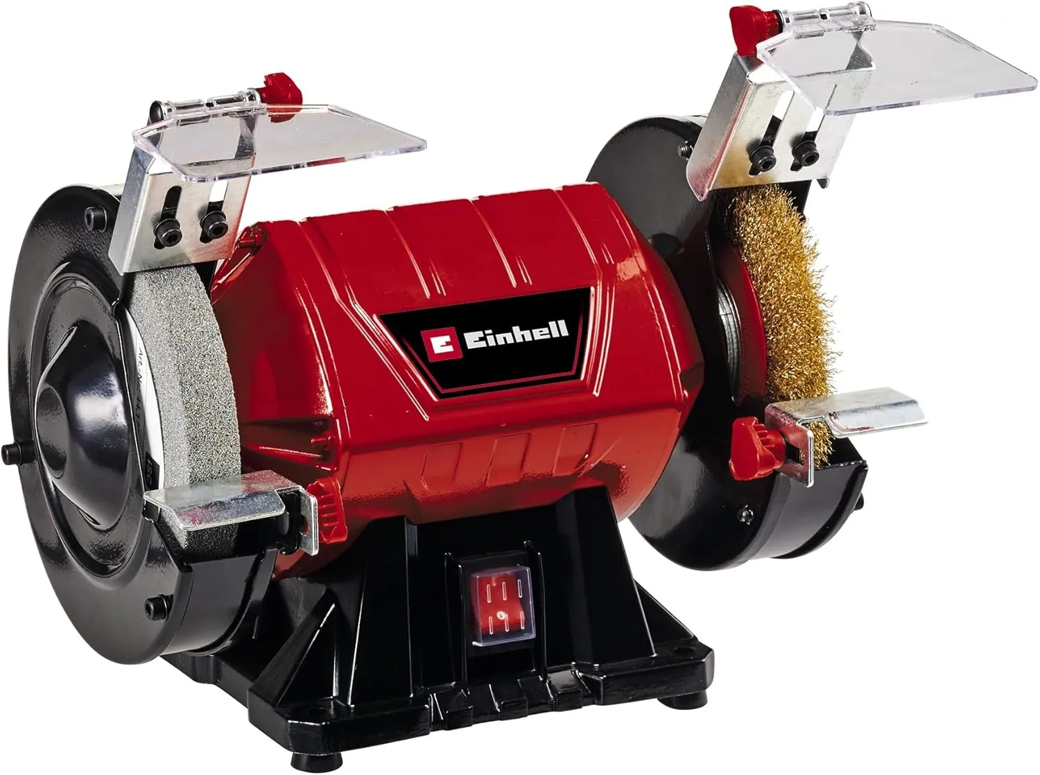 Einhell Double Bench Wheel Grinder TC-BG 150 B (max. 350 W, Ø 150 mm Sanding Disc, Spark Protection, Shape Corrections and Grindings, incl. Coarse Sanding Disc K36, Brush Disc)