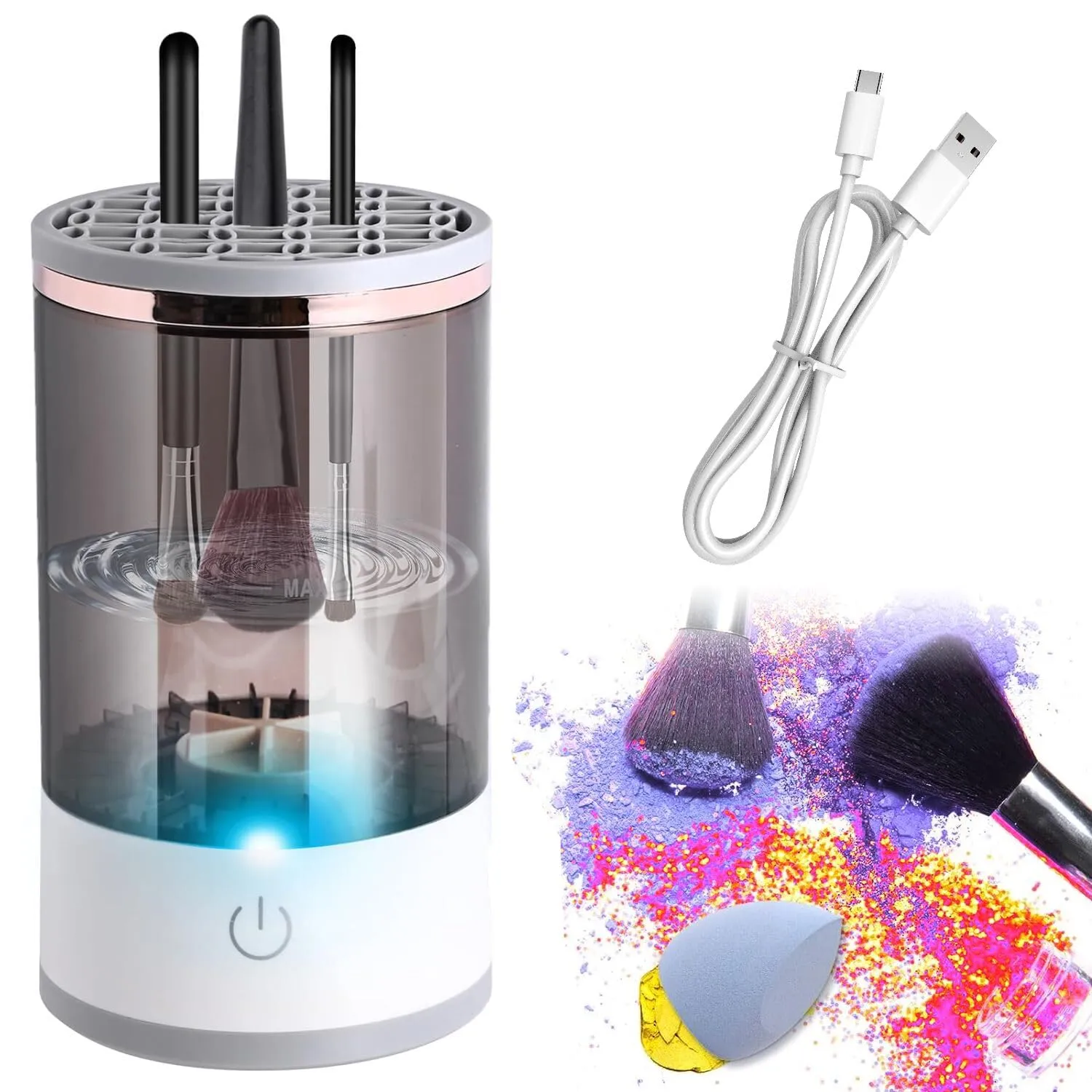 Electric Makeup Brush Cleaner, Abnaok Makeup Brush Cleaner Machine with Brush Clean Mat, Automatic Cosmetic Brush Cleaner Makeup Brush Tools for All Size Beauty Makeup Brushes Set, Gift for Women Wife