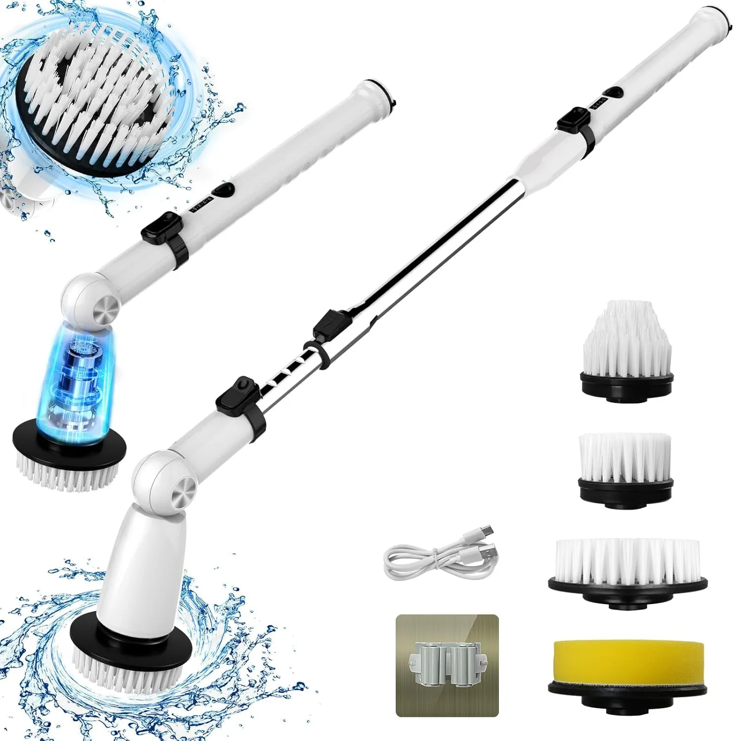 Electric Spin Scrubber, 2024 Upgraded Bathroom Cleaner, Power Shower Cleaning Brush with Extendable Handle & 4 Brush Heads, Dual Speed & USB-C Charging, Shower Scrubber for Bathtub, Tile, and Floor