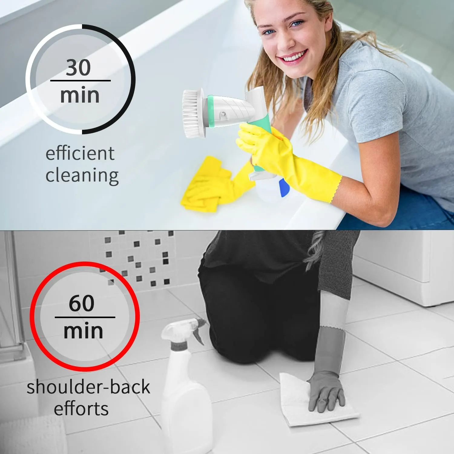 Electric Spin Scrubber, Bathroom Cleaning Brush Shower Scrubber Portable Rechargeable, Power Scrub Brush for Bathtub Sink Tile Grout Window Sill Kitchen Stove Cooker, Household Cleaning Tools
