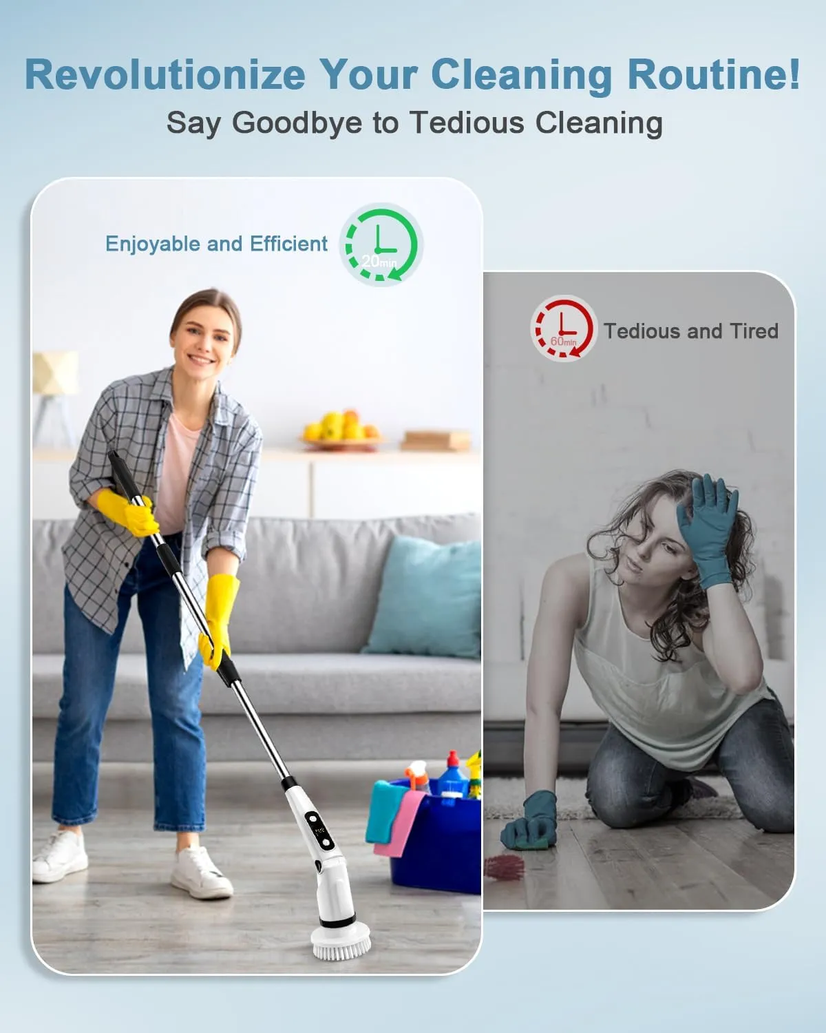 Electric Spin Scrubber, Bathroom Shower Scrubber for Cleaning Tub/Tile/Floor/Sink/Window, Powered Cleaning Brush Cordless with Telescopic Rod, 8 Scrub Brushes, 450RPM Max - X03 Black