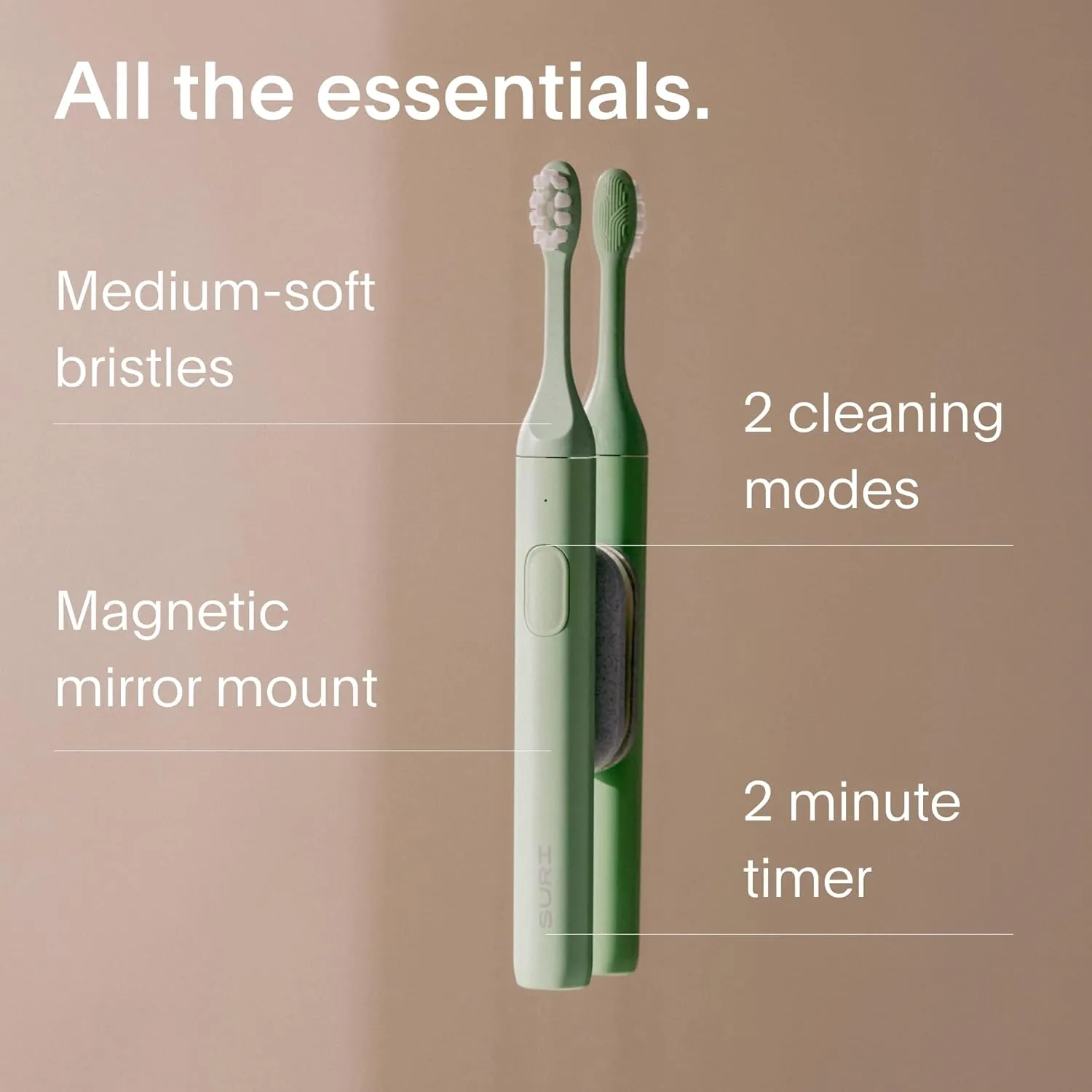 Electric Toothbrush - Sustainably Designed in California. Electric Toothbrushes Adults. Durable Slim Sonic Travel Tooth Brush. 40-Day Battery