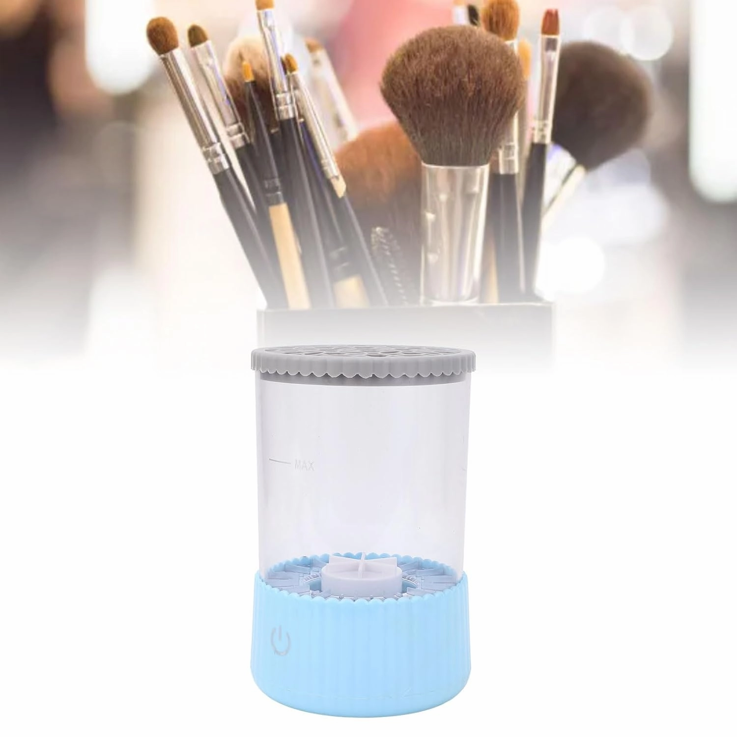Electric Makeup Brush Cleaner Automatic Gentle Cleaning Large Capacity User Friendly for Various Brushes and Sizes (Blue)