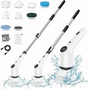 Electric Spin Scrubber, New 9 in 1 Electric Cleaning Brush Up to 450RPM Cleaning, Power Scrubber with 8 Replaceable Brush Heads Extension Arm, Shower Scrubber for Bathroom, Car, Floor