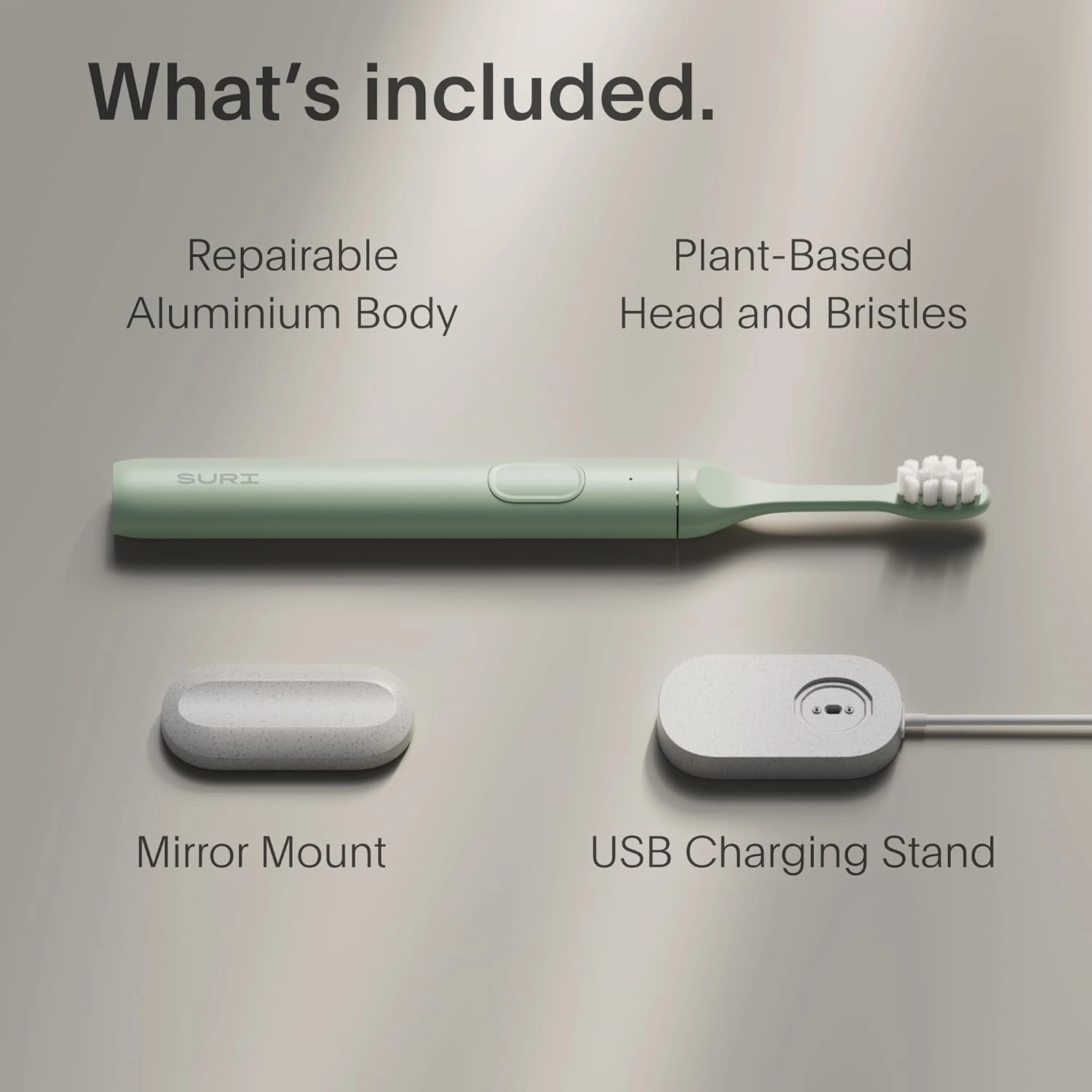 Electric Toothbrush - Sustainably Designed in California. Electric Toothbrushes Adults. Durable Slim Sonic Travel Tooth Brush. 40-Day Battery, Green