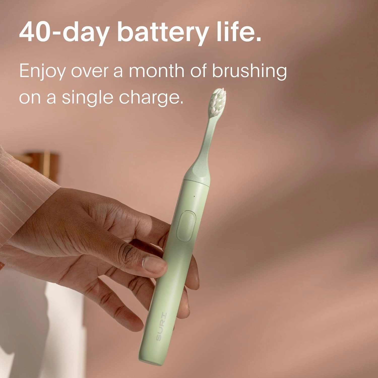 Electric Toothbrush - Sustainably Designed in California. Electric Toothbrushes Adults. Durable Slim Sonic Travel Tooth Brush. 40-Day Battery, Green